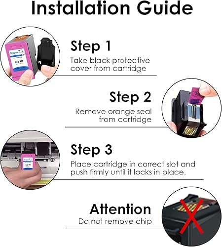 Miniatura 6 de Cartucho de tinta remanufacturado 63 de alto rendimiento de repuesto para impresora HP 63XL 63 XL F6U63A compatible con impresora DeskJet 3634 2130