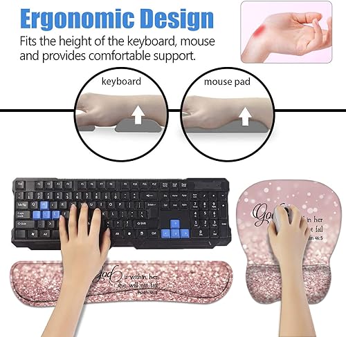 Miniatura 7 de Alfombrilla ergonómica para mouse con soporte de muñeca y reposamuñecas para teclado con posavasos, base de poliuretano antideslizante, fácil de