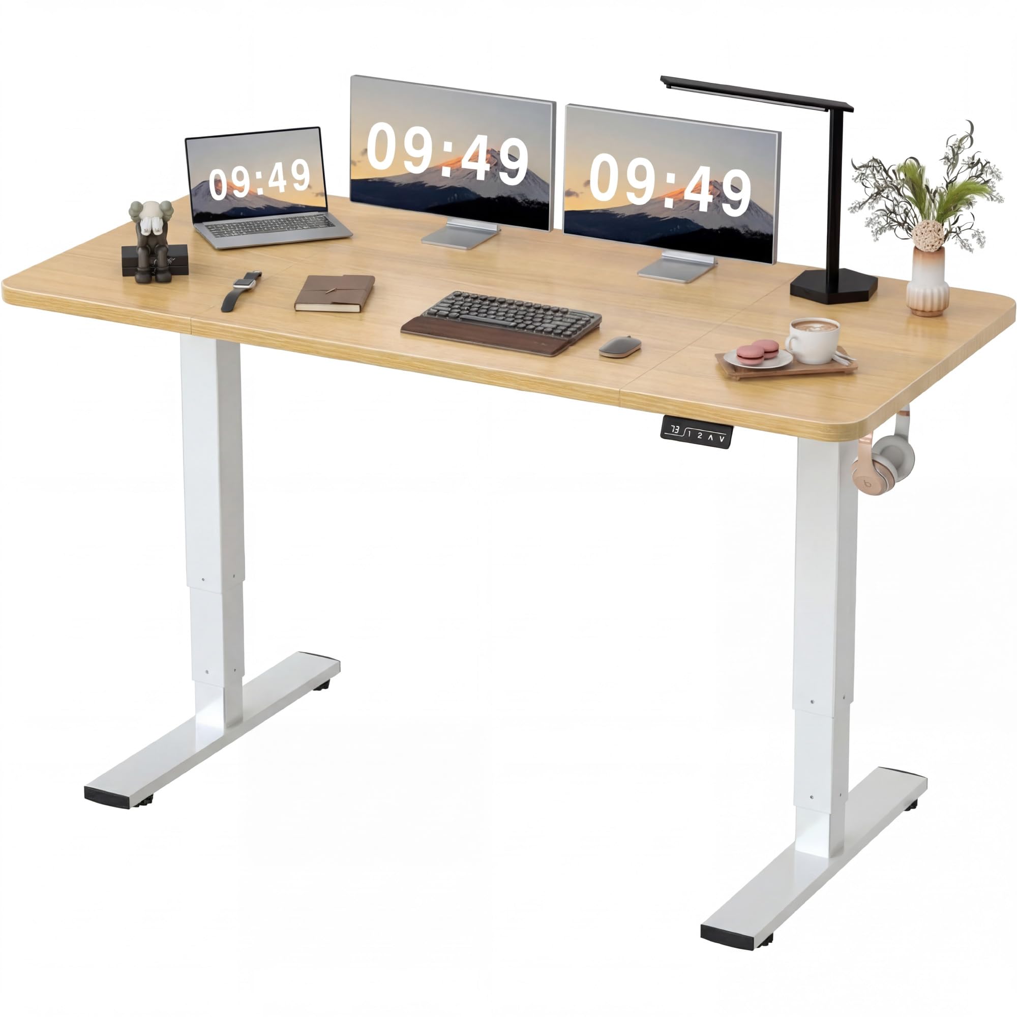 Furmax Electric Height Adjustable Standing Desk Large 63 x 24 Inches Sit Stand Up Desk Home Office Computer Desk Memory Preset with T-Shaped Metal