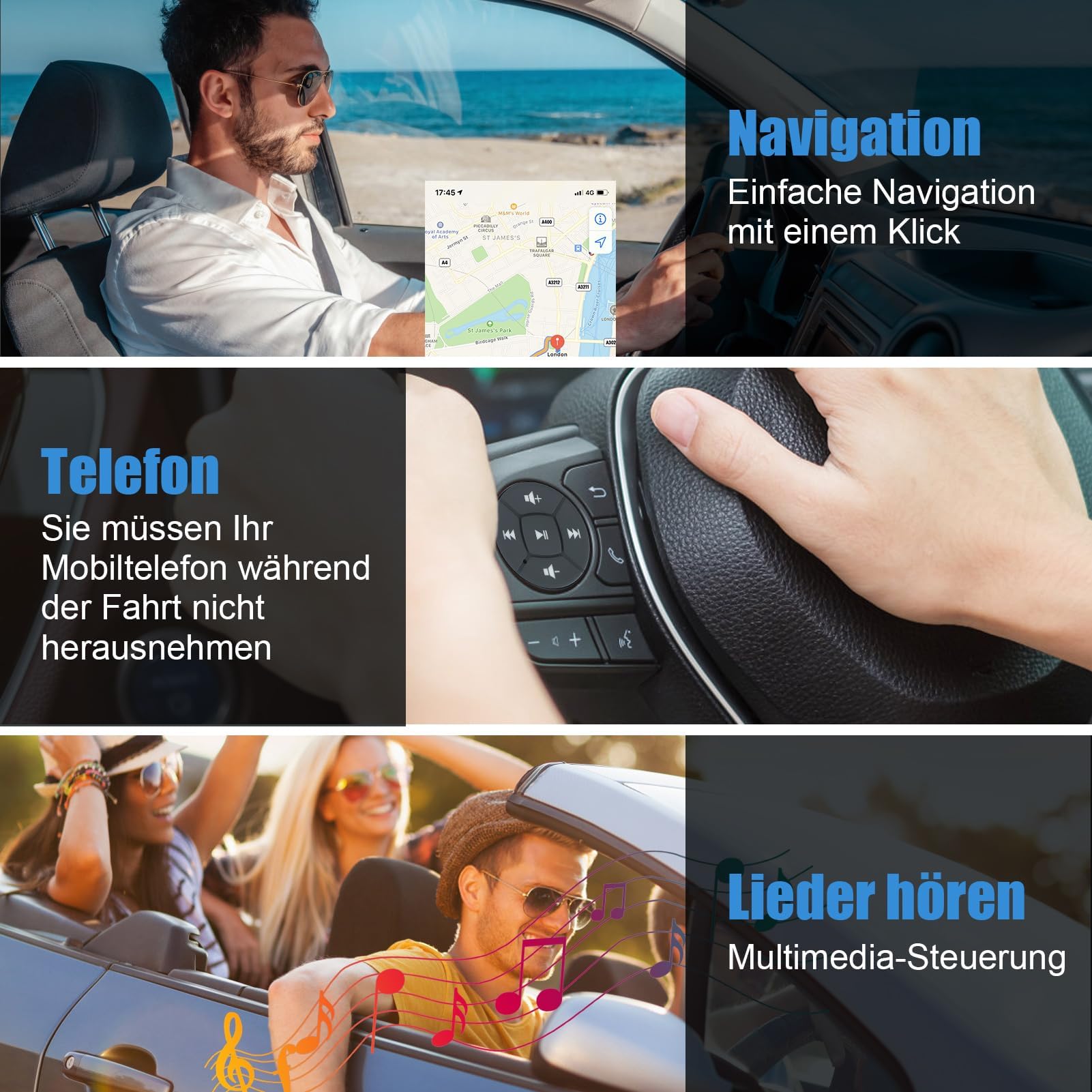 Télécommande au Volant de Voiture, Bouton Média Portable pour GPS DVD, Commande sans Fil, Contrôleur de Volume GPS