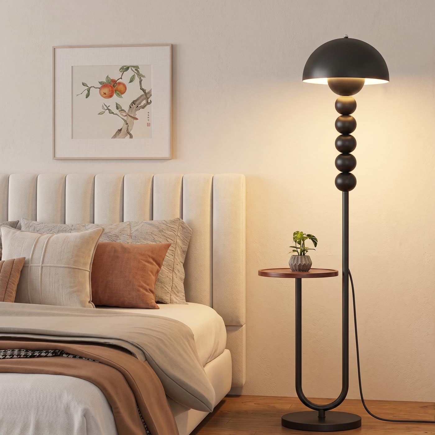 Pebble Symphony Floor Lamp with Side Tray, Matte Black Metal Frame and Wood, Matte Black, 161.29 cm-image-45