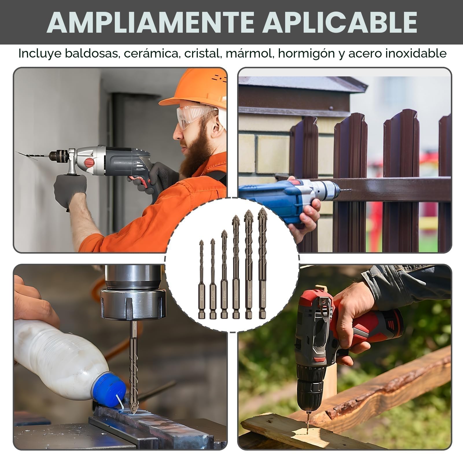 6PCS Brocas Porcelanico, Juego de Brocas Profesional 4/5/ 6/8/ 10/12 mm Broca para Azulejos Aleación de Acero de Tungsteno para Vidrio, Hormigón, Cerámica, Metal, Madera
