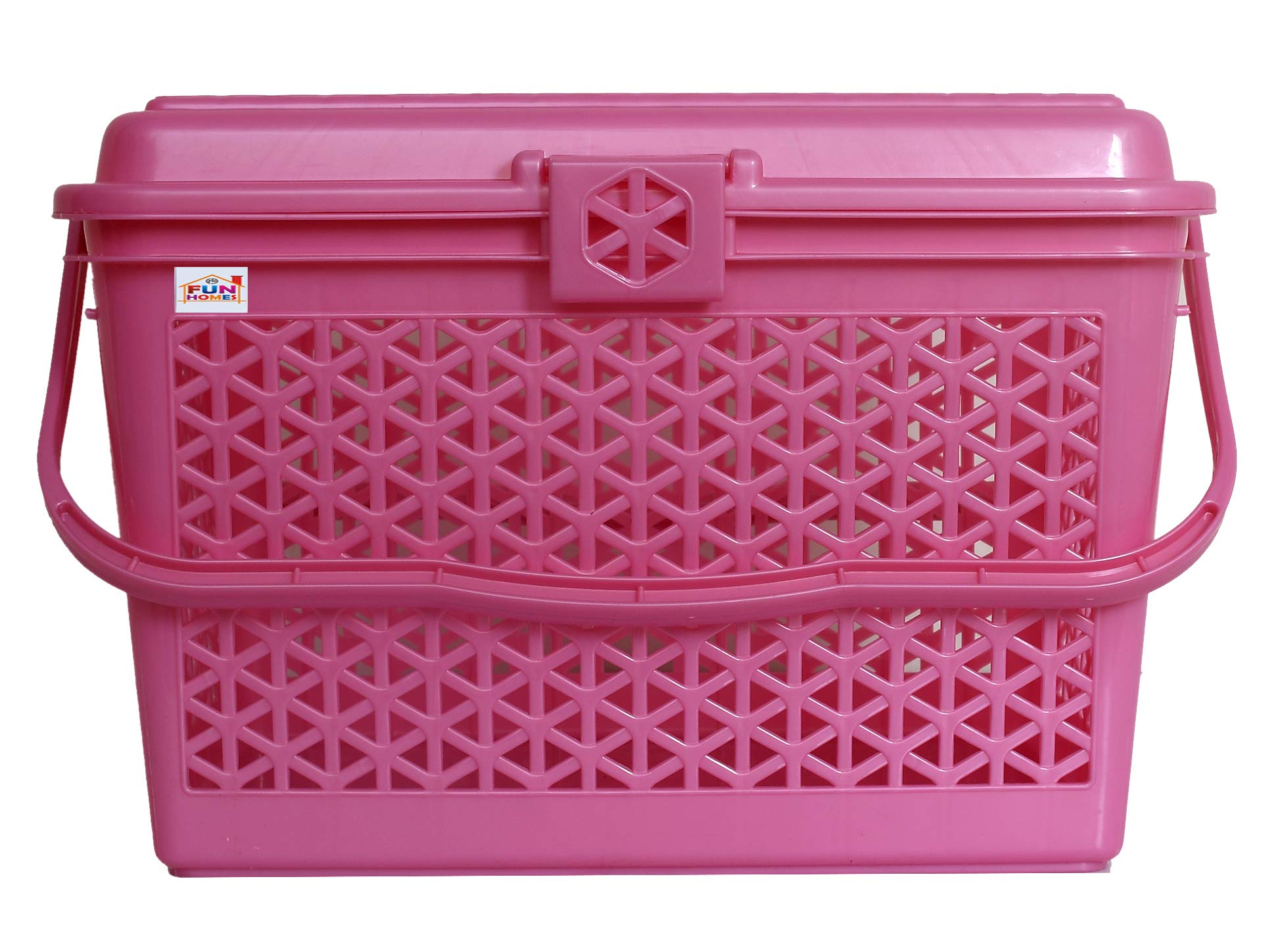Plastic Multipurpose Trendy Shopping Small Basket with Lid (Pink) Rectangular