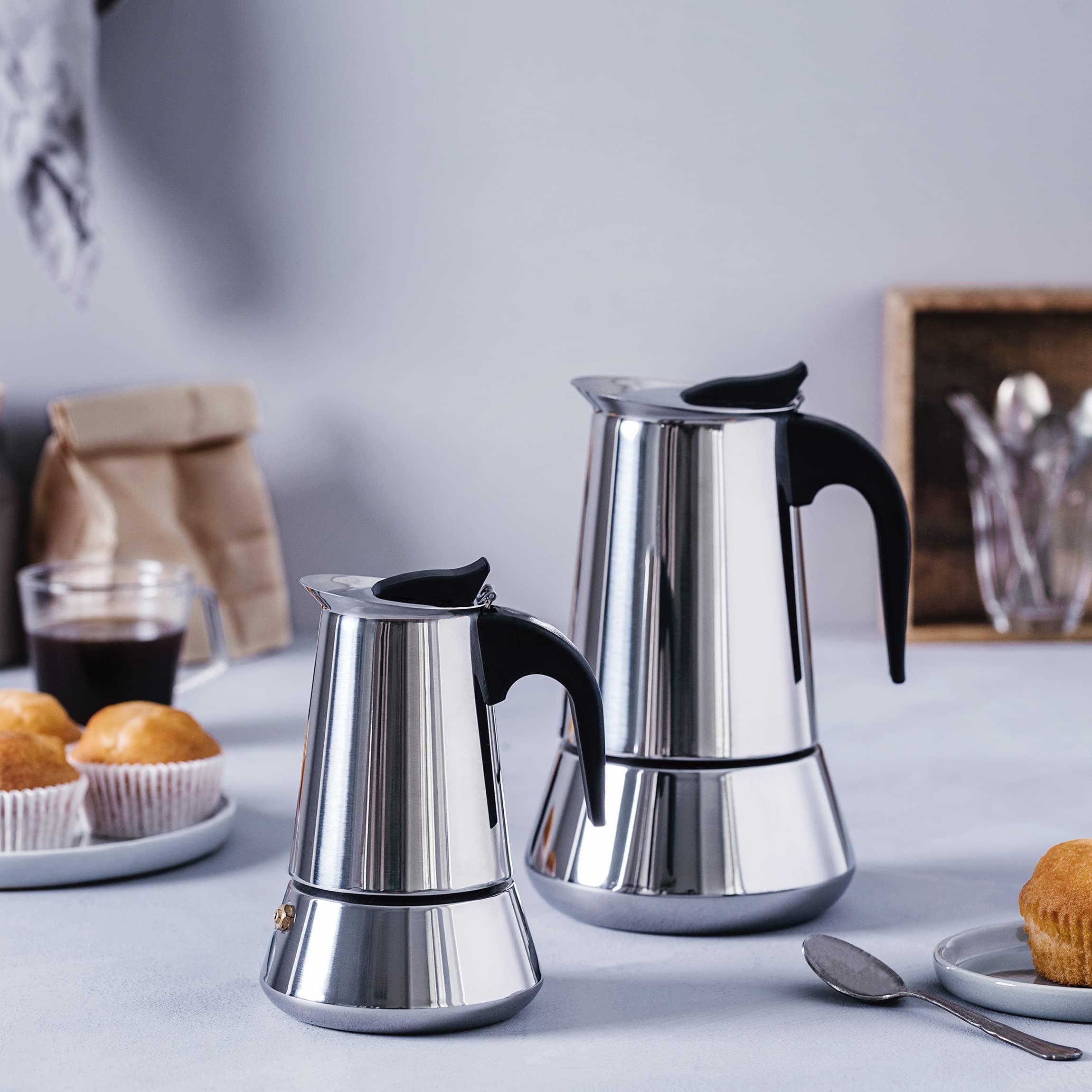 Lacor - 62031 - Milan Cafetière italienne, Cafetière express, Acier inoxydable 18/10, Tout convient au feu y compris induction, Lave-vaisselle, Capacité 10 tasses, Fini brillant