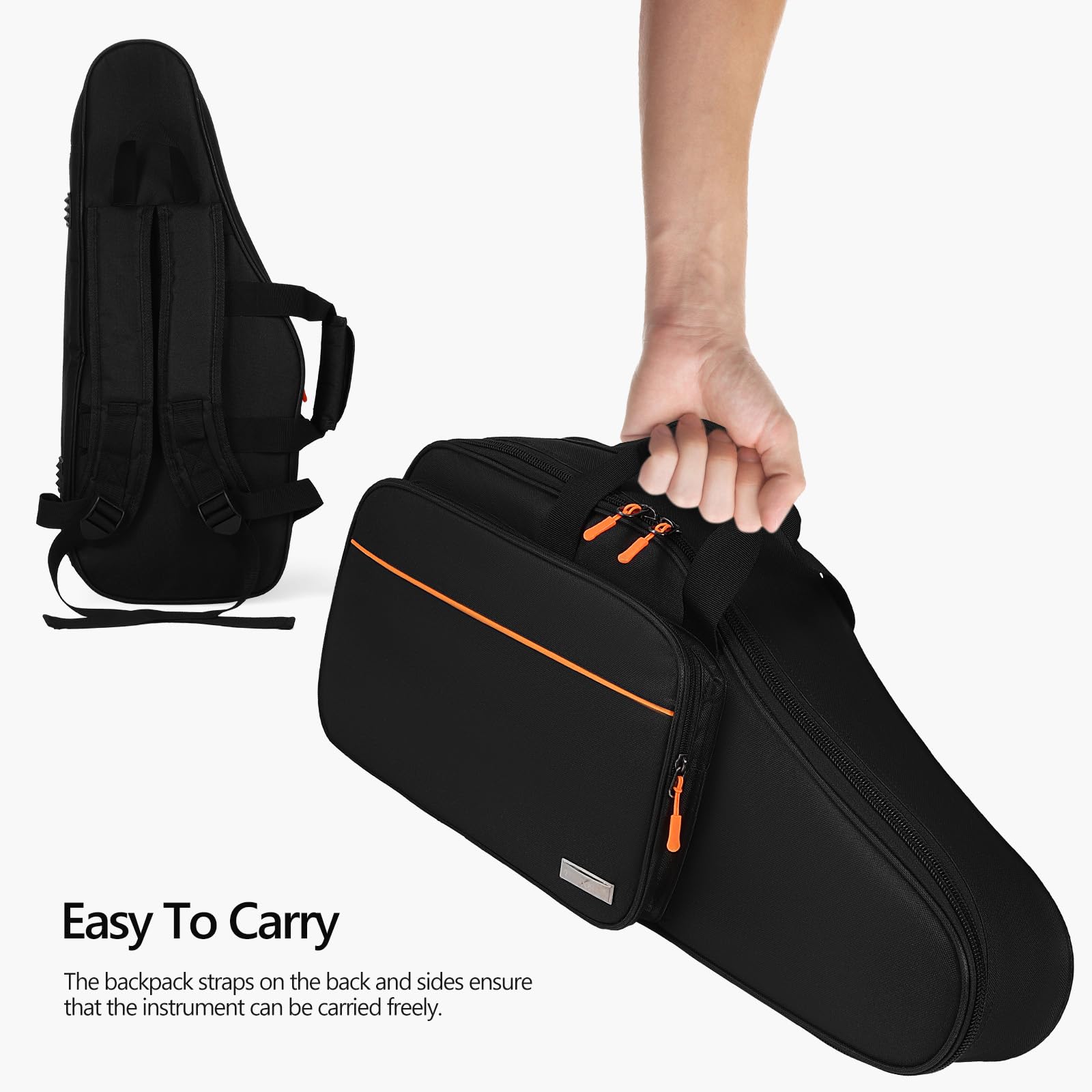 Vaguelly Valise pour saxophone alto Oxford étanche avec rembourrage de 18 mm, bandoulière, poche extérieure, de transport léger pour saxophone Noir