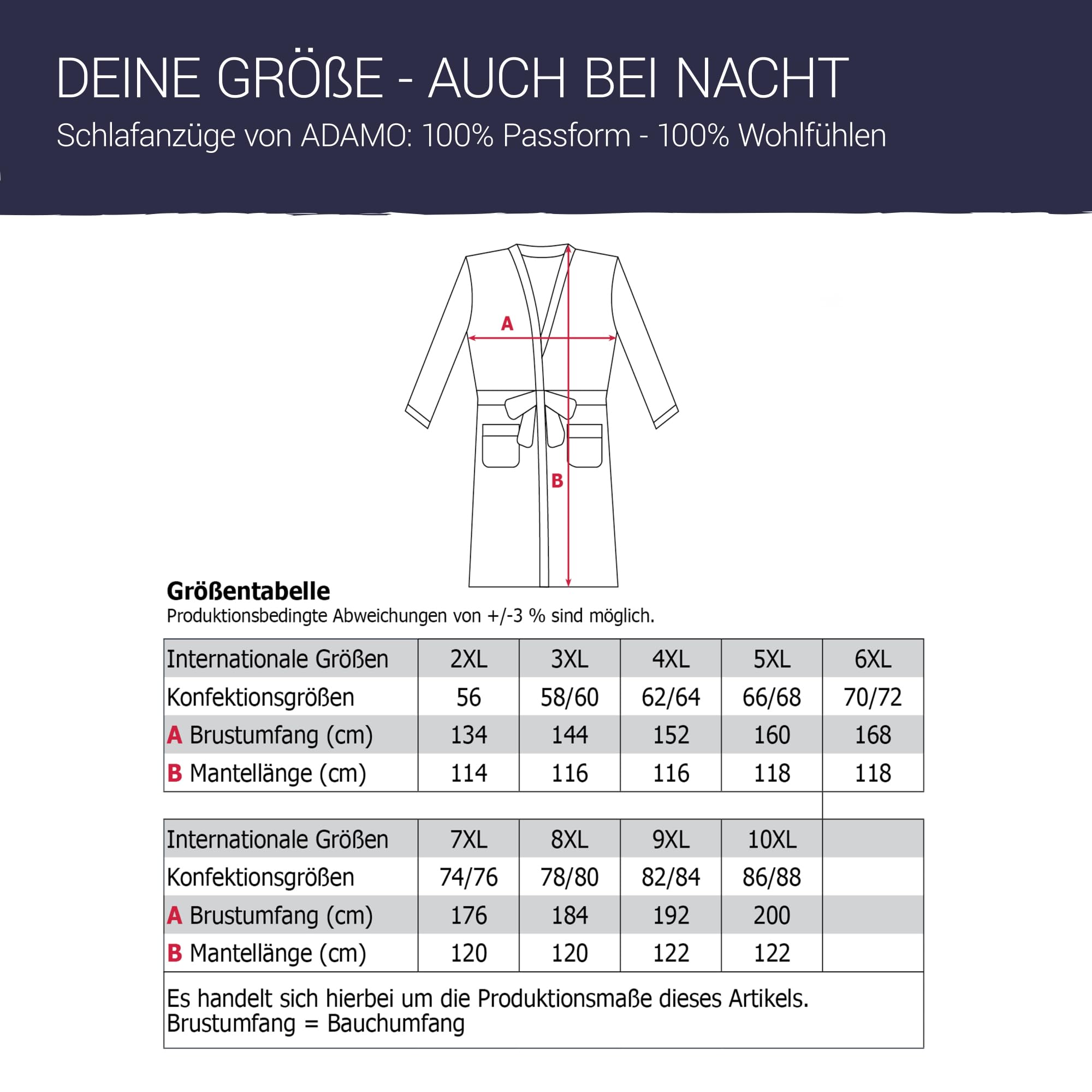 ADAMO Hausmantel, dunkelblau mit rot, XXL bis 10XL