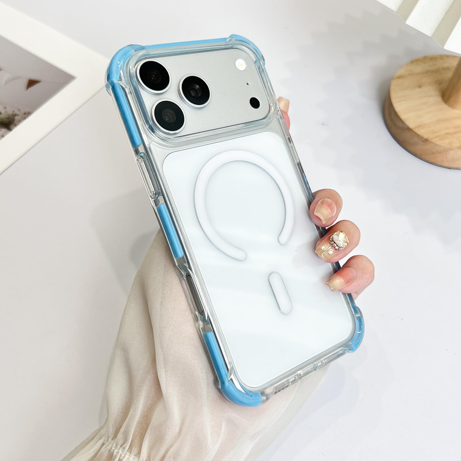 SAKUULO Custodia magnetica trasparente per iPhone 121 Pro Max 6,9", blu