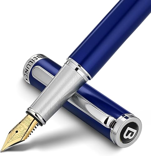 BEILUNER Juego de pluma estilográfica de lujo, punta media dorada sólida de 24 quilates, edición limitada clásica moderna, incluye 6 cartuchos de