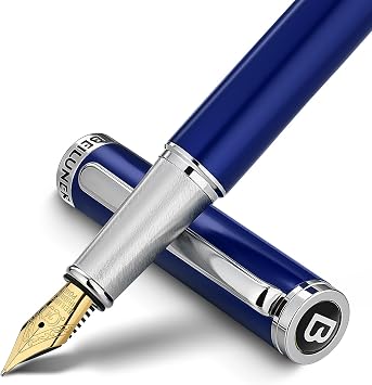 BEILUNER Luxury Fountain Pen Set,Solid 24K Gilded Medium Nib, Modern Classic Limited Edition -Includes 6 Ink Cartridges&Ink Refill Converter with Gift Case-Perfect for Men and WomenCharming blue