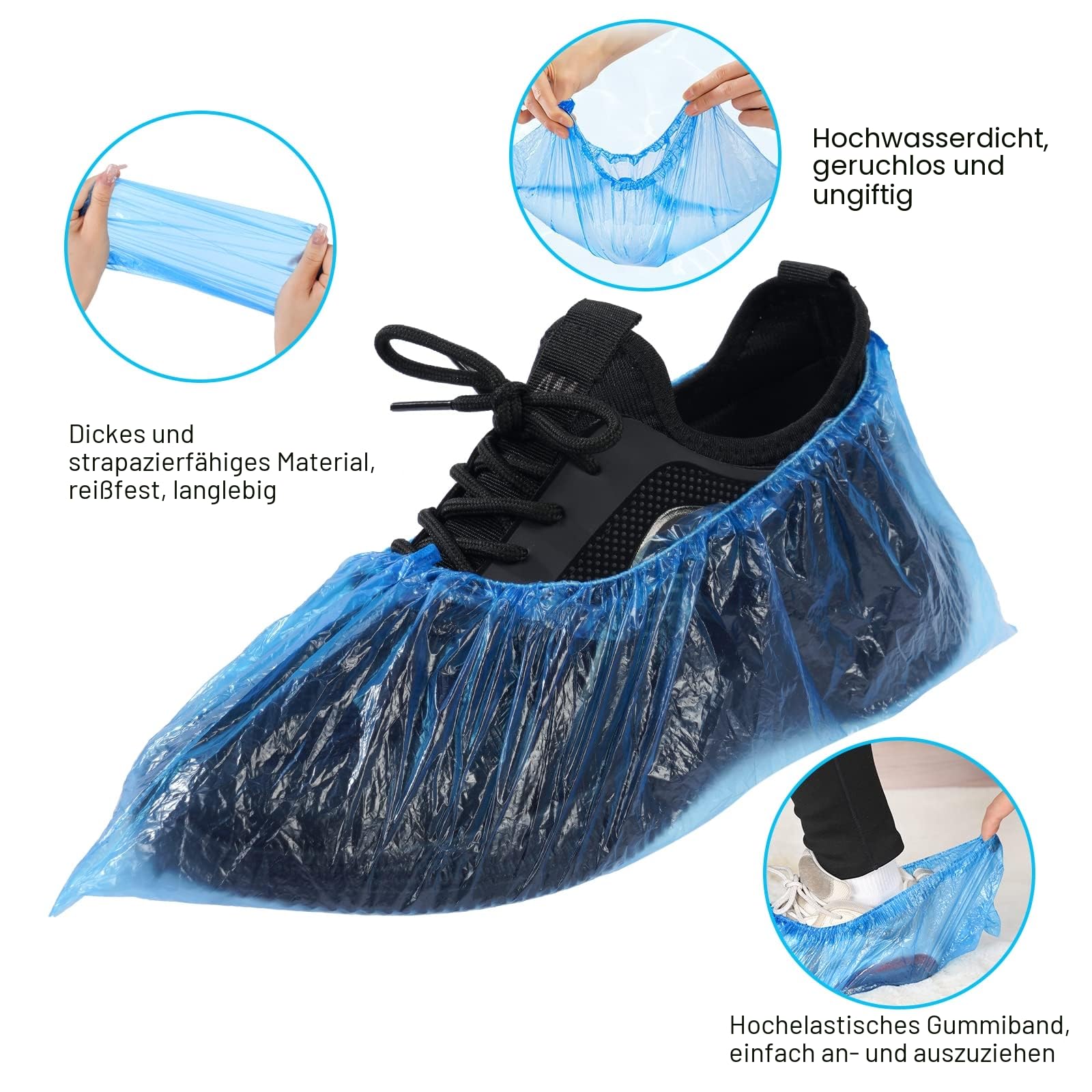flintronic Schuhüberzieher aus Kunststoff, Einweg-Schuhüberzüge, umweltfreundliche Schuhüberzüge, wasserdicht, rutschfest, geeignet zum Sauberhalten von Schuhen/Böden/Teppichen