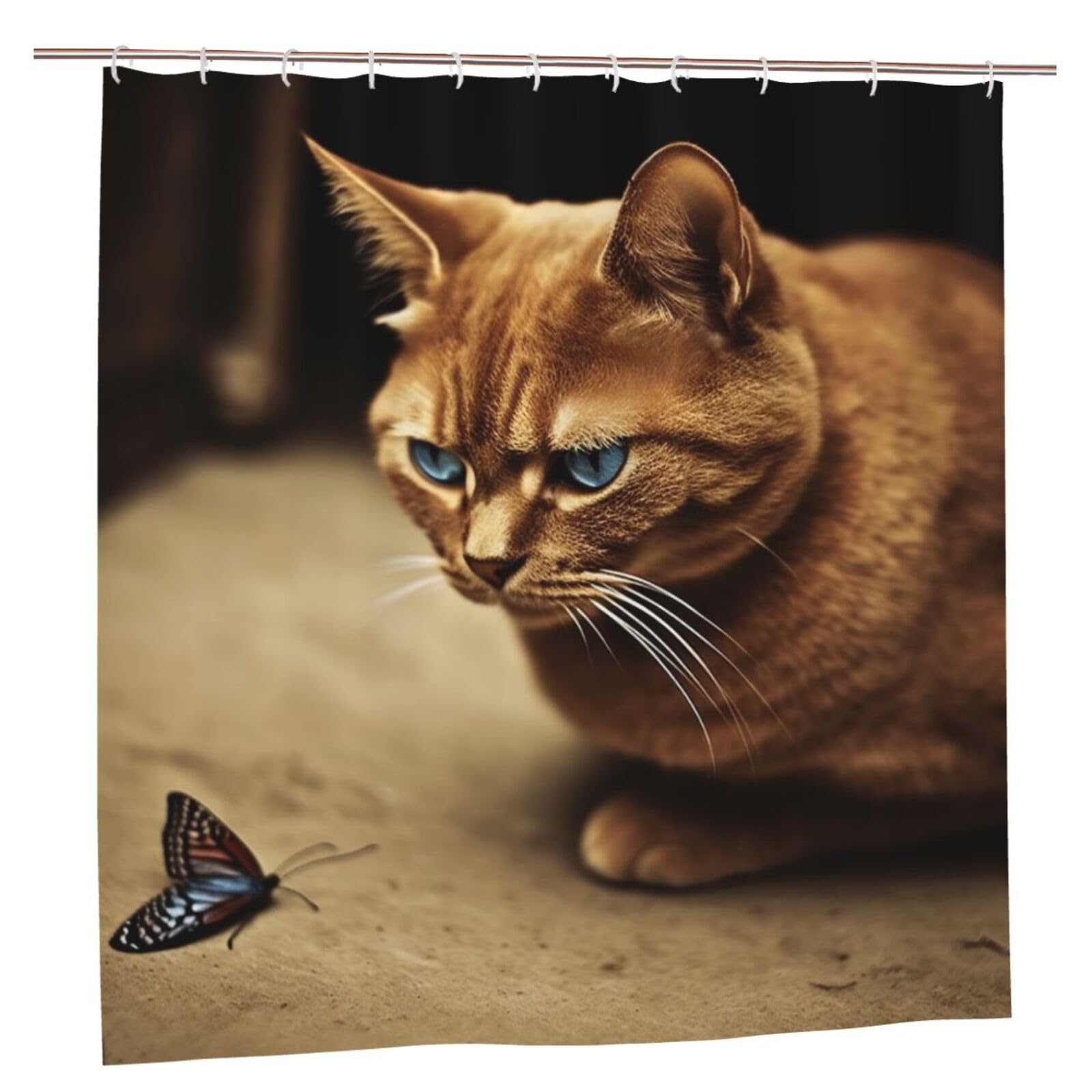 Rideau de douche chat marron imperméable anti-moisissure grand format 183x183 cm