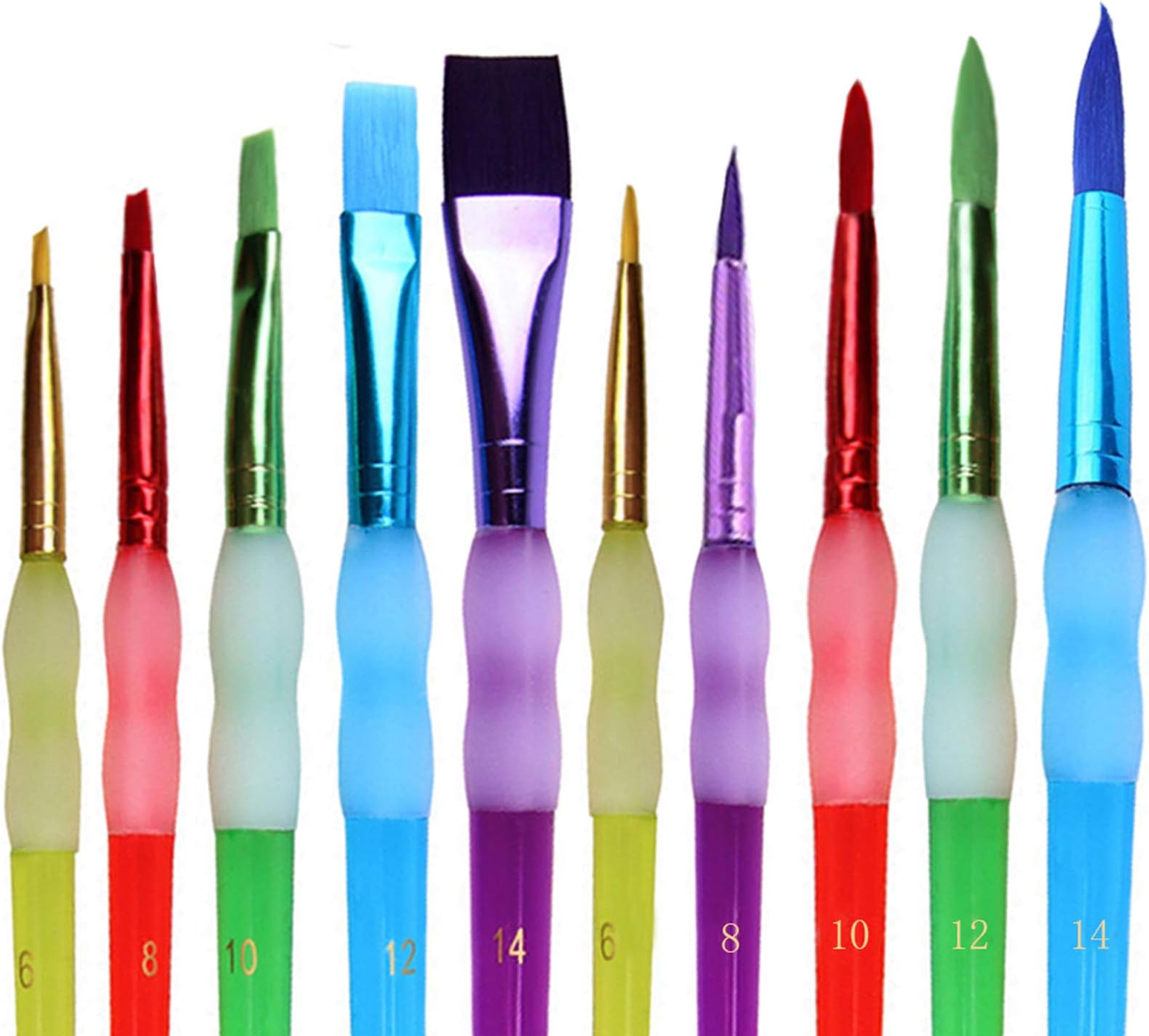 Kids' Art Paintbrushes,10 Pcs Chubby Pointed Round and Flat Paint Brushes for Children/Students/Teens, 10 Different Types of Paint Brush Set for Art Class Painting/Acrylic Oil Watercolor,Multicolored