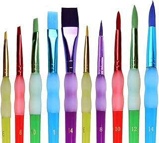 Kids' Art Paintbrushes,10 Pcs Chubby Pointed Round and Flat Paint Brushes for Children/Students/Teens， 10 Different Types of Paint Brush Set for Art Class Painting/Acrylic Oil Watercolor，Multicolored