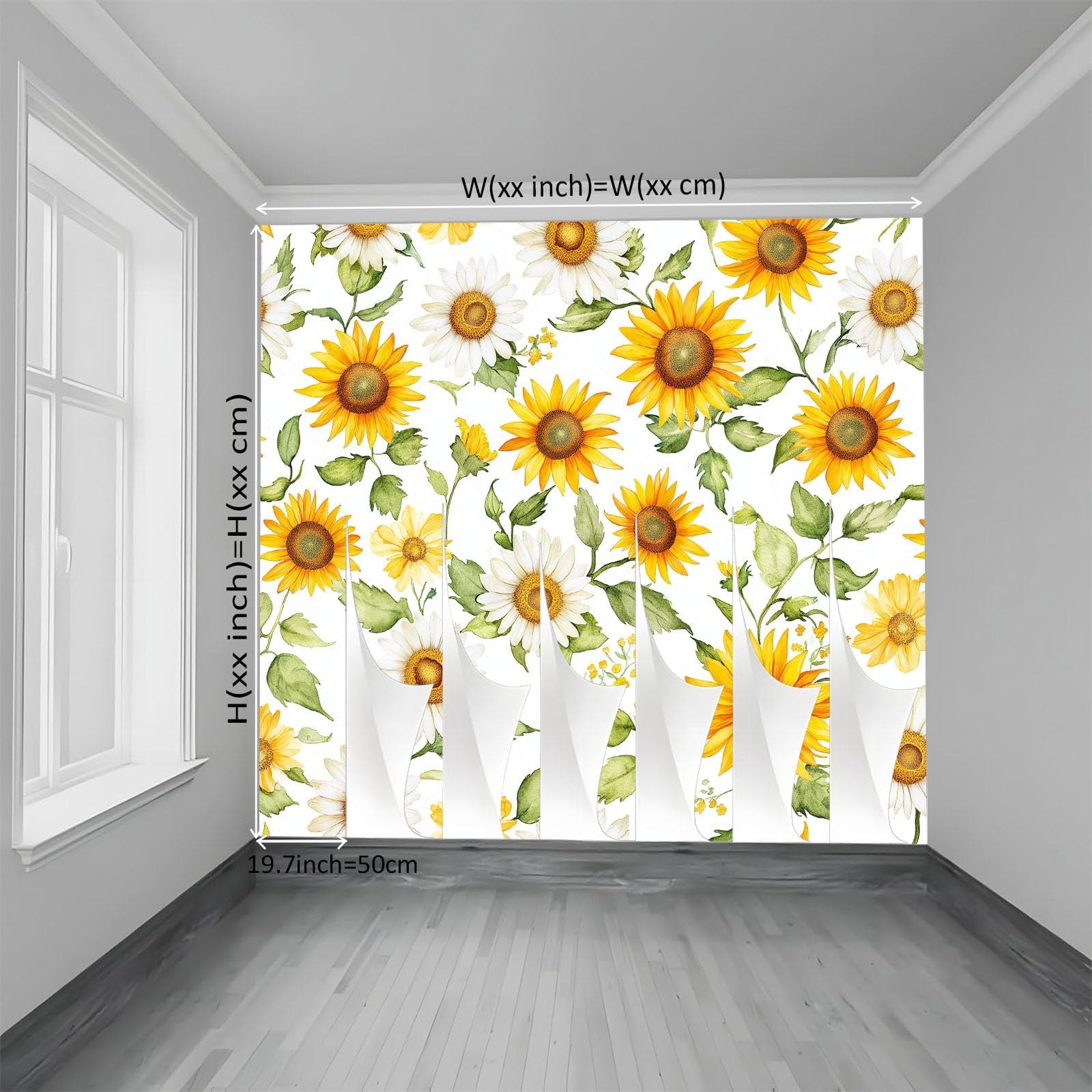 Generico Fototapeta 500 x 280 cm Akwarela Słoneczniki Stokrotki Elegancka Tapeta z włókniny Krajobraz | Fototapeta TTNT Salon, biała
