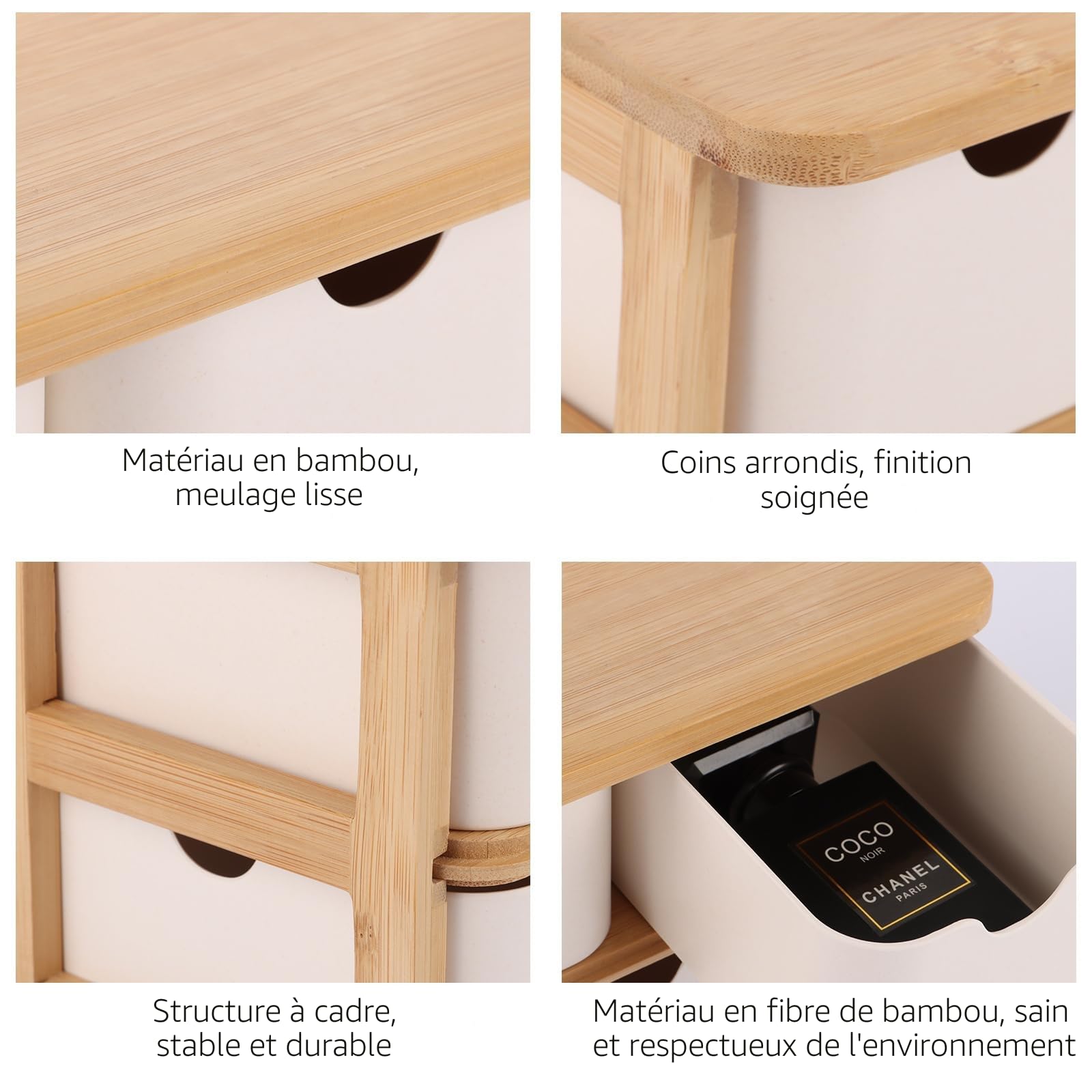 Boîte de Rangement en Bois avec Tiroirs, Boîte Rangement Maquillage Tiroir, Rangement Bureau, Tiroir Rangement Bois, 3 Tiroirs pour Maquillage, Bureau, Maison, École (20x15x15 cm)