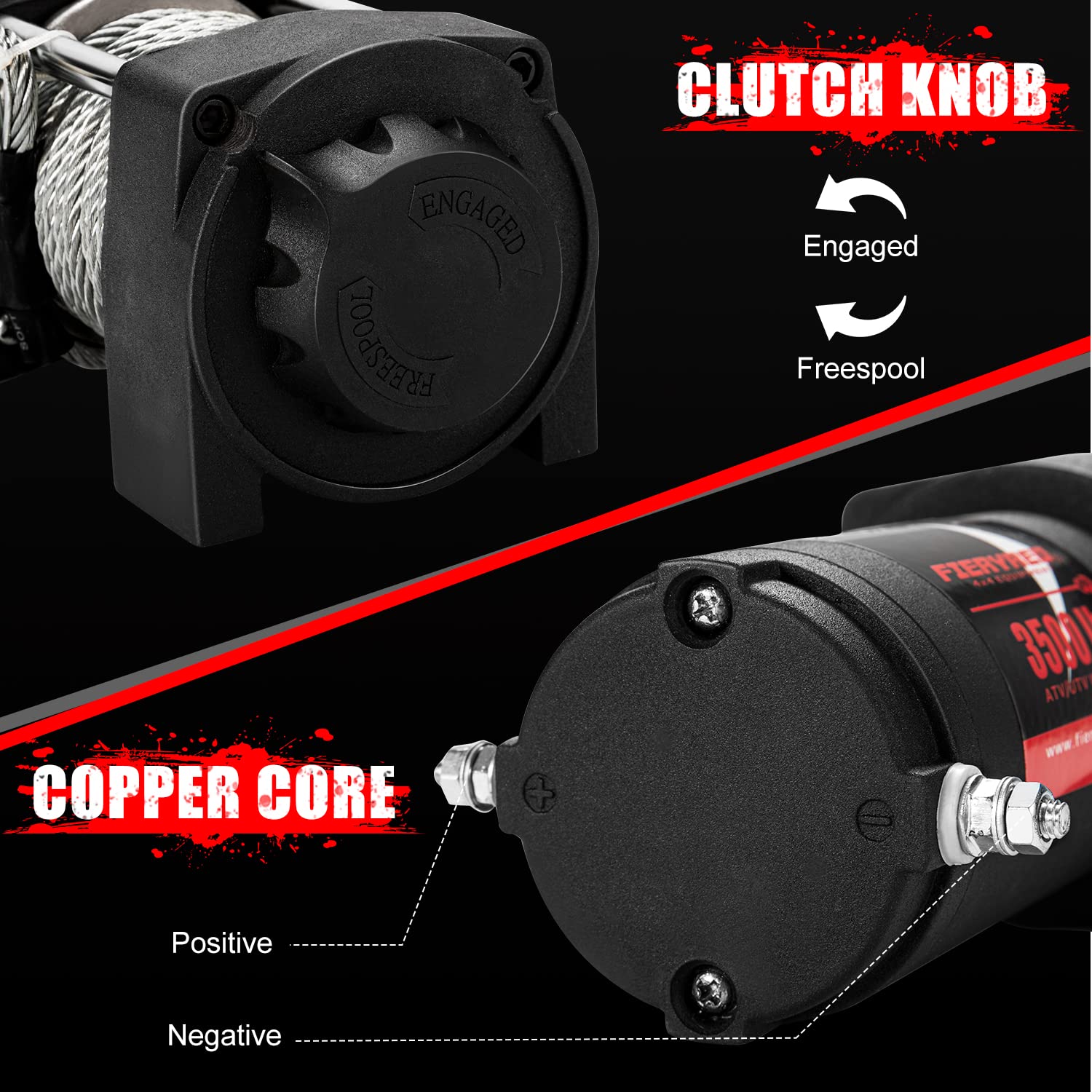 FIERYRED Electric 12V 3500lb Winch, Steel Cable Winch Kits for UTV ATV with Both Wireless Handheld Remote and Corded Control Recovery Winch