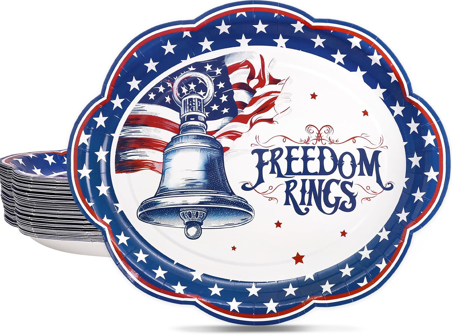 Fancy Land 24 Pack 4th of July Oval Paper Plates Patriotic Party Decorations Disposable American Flag Serving Trays Red White Blue Tableware Set for Independence Memorial Veterans Day 10x12 Inches