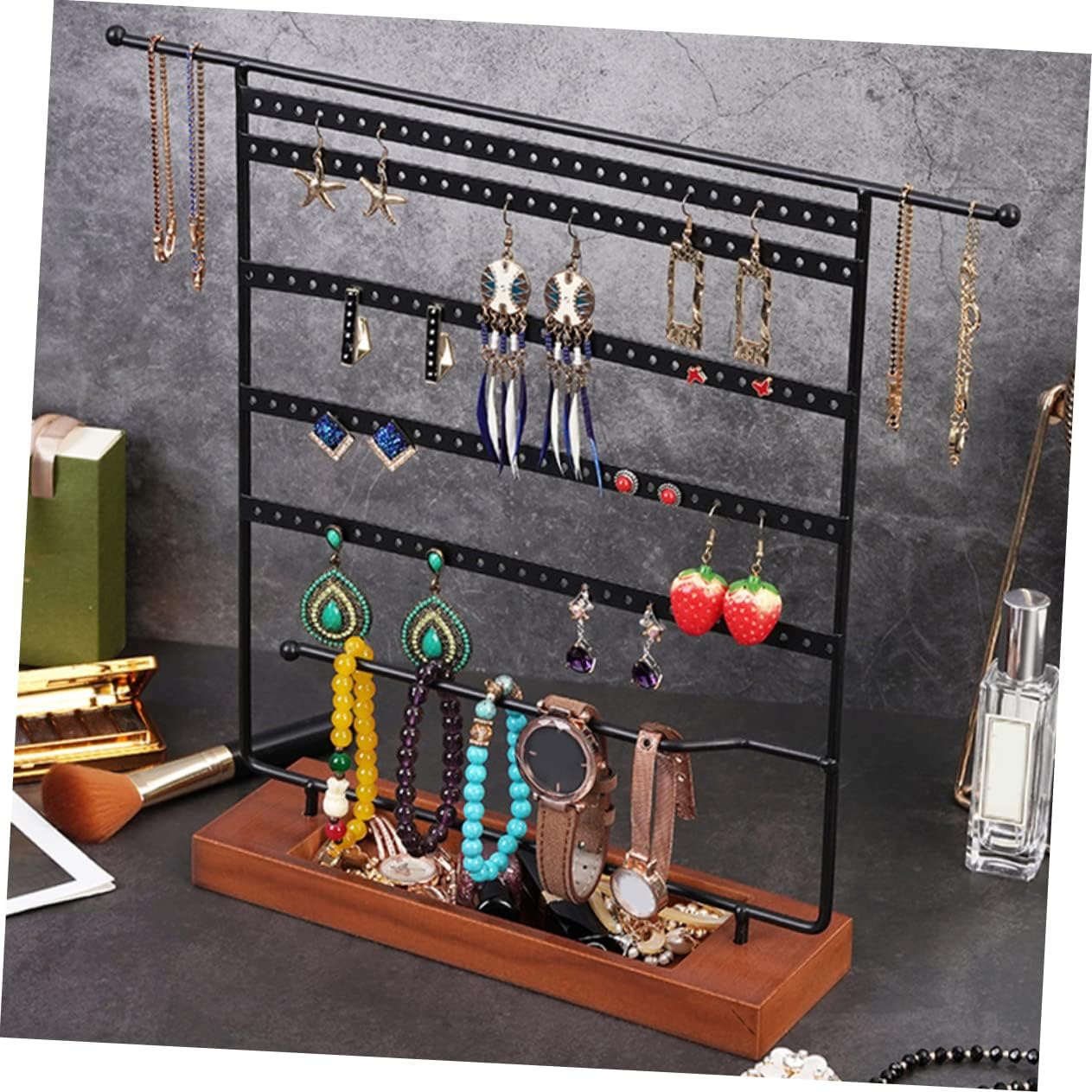 PRETYZOOM Multifunctional Jewelry Rack Necklace Stands Desktop Jewelry Holder Earring Holder Stand Necklace Ring Stand Bracelets Holder Bracelet Display Stand Jewelry Storage Hanger Iron image 3