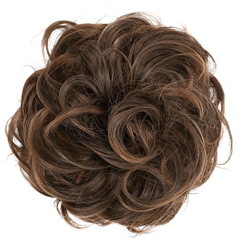 Miniatura 27 de CAISHA Big Banda Elástica Postizo de Cabello Rizado Ideal para Peinados Recogidos de Novias o Moños Desaliñados, Color Mezcla de Castaño Oscuro