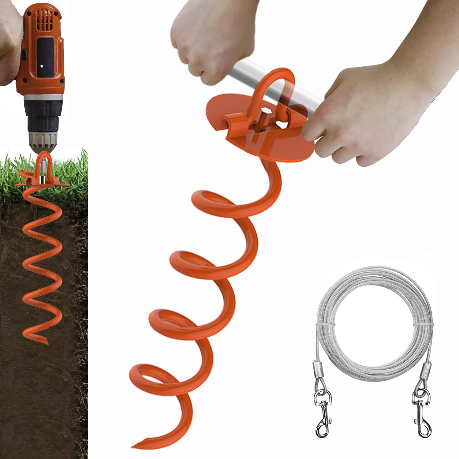 XiaZ 30ft Tie Out Cable For Dogs, Dog Leads For Yard Chew Proof, Heavy Duty  Pet