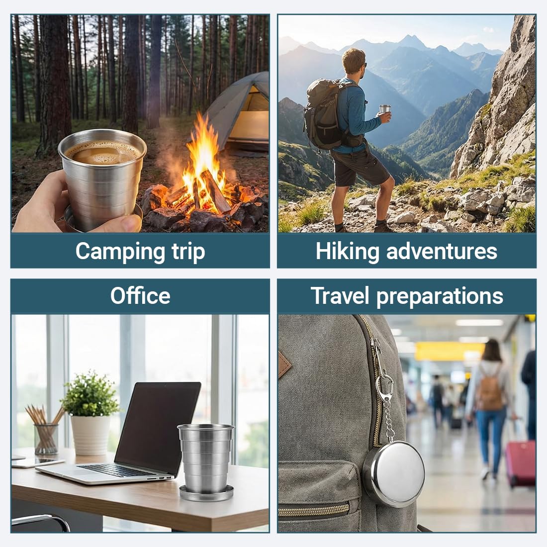1 Taza plegable de acero inoxidable- Lightweighte Metal Cup | 75 ml vaso plegable de acero inoxidable,taza plegable portátil con llavero,taza telescópica al aire libre para senderismo al aire — view 6