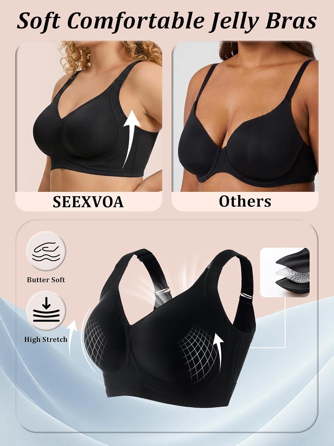 Wireless Jelly Bra for Women No Underwire Plus Size Pushup Bralette image 5