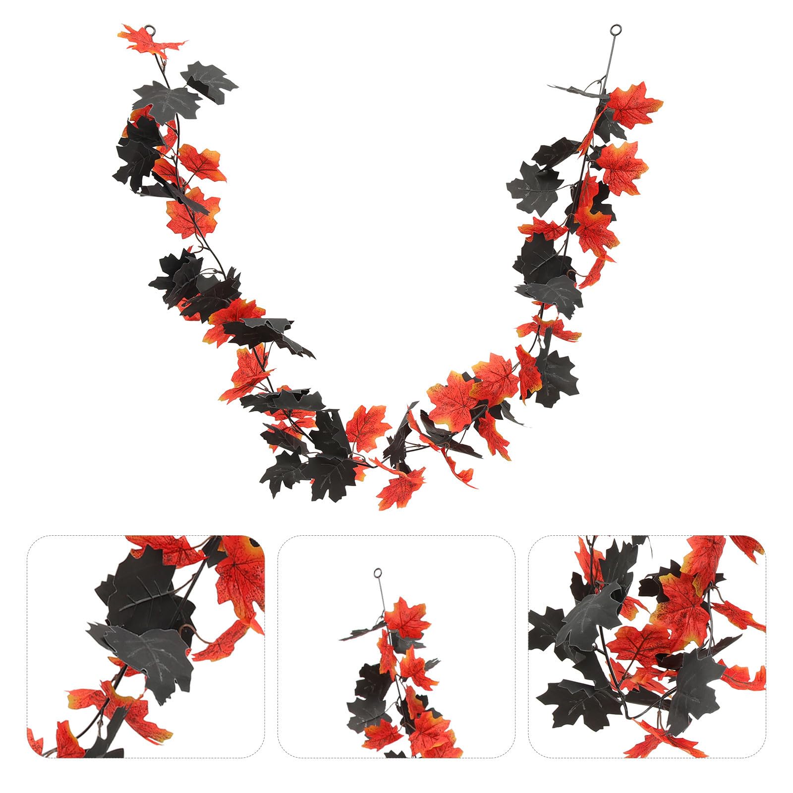 Uonlytech 5 Set Decorazione di Foglie D'acero Finte per Halloween, Appendibile, in Plastica Arancia e Nero, senza Manutenzione, per Addobbi Interni Durante le Feste