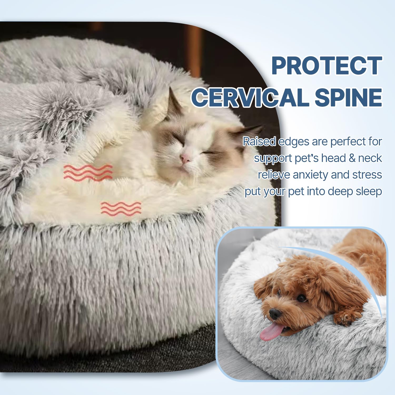 SUOXU Bedecktes Katzenbett Kleines Hundebett, Plüsch Donut Cuddler Nest Warmes weiches beruhigendes Hundekatzennest Welpenbett mit kuscheligem Schwamm rutschfester Boden für unter 7kg kleine Haustiere