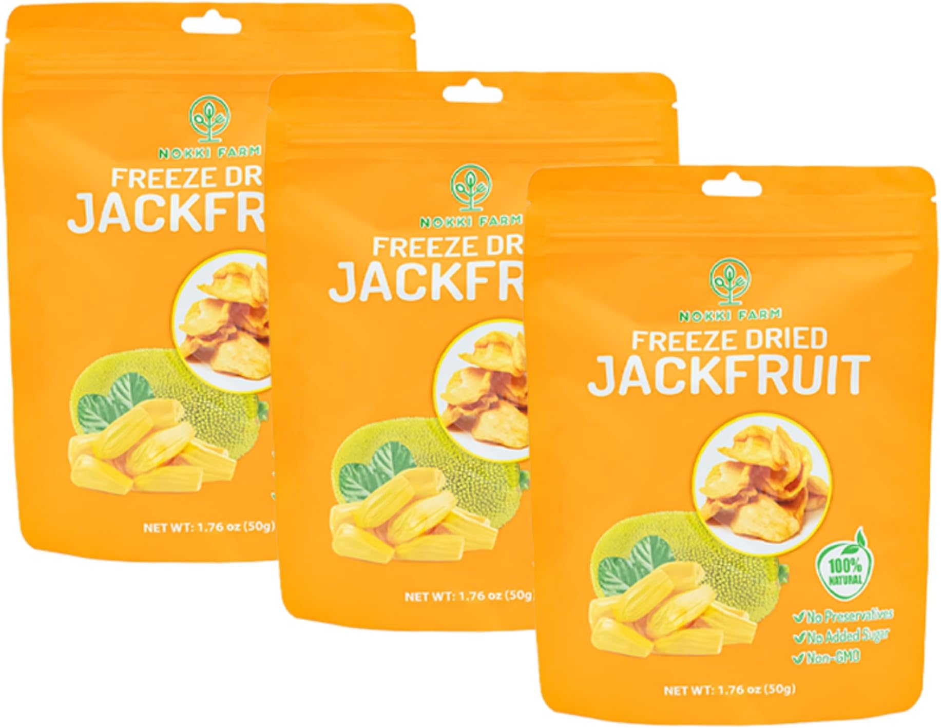 NOKKI FARM Freeze Dried Jackfruit - Healthy & Exotic Tropical Superfood Snacks, No Added Sugar or Preservatives, Kid-Approved, Shelf-Stable & Portable for On-The-Go Snacking - 1.76 Oz (Pack of 3)