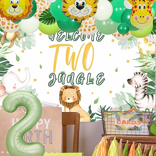Miniatura 4 de 91 piezas de decoración de segundo cumpleaños de selva, juego de guirnalda de globos de safari con temática de selva salvaje verde con dos globos de