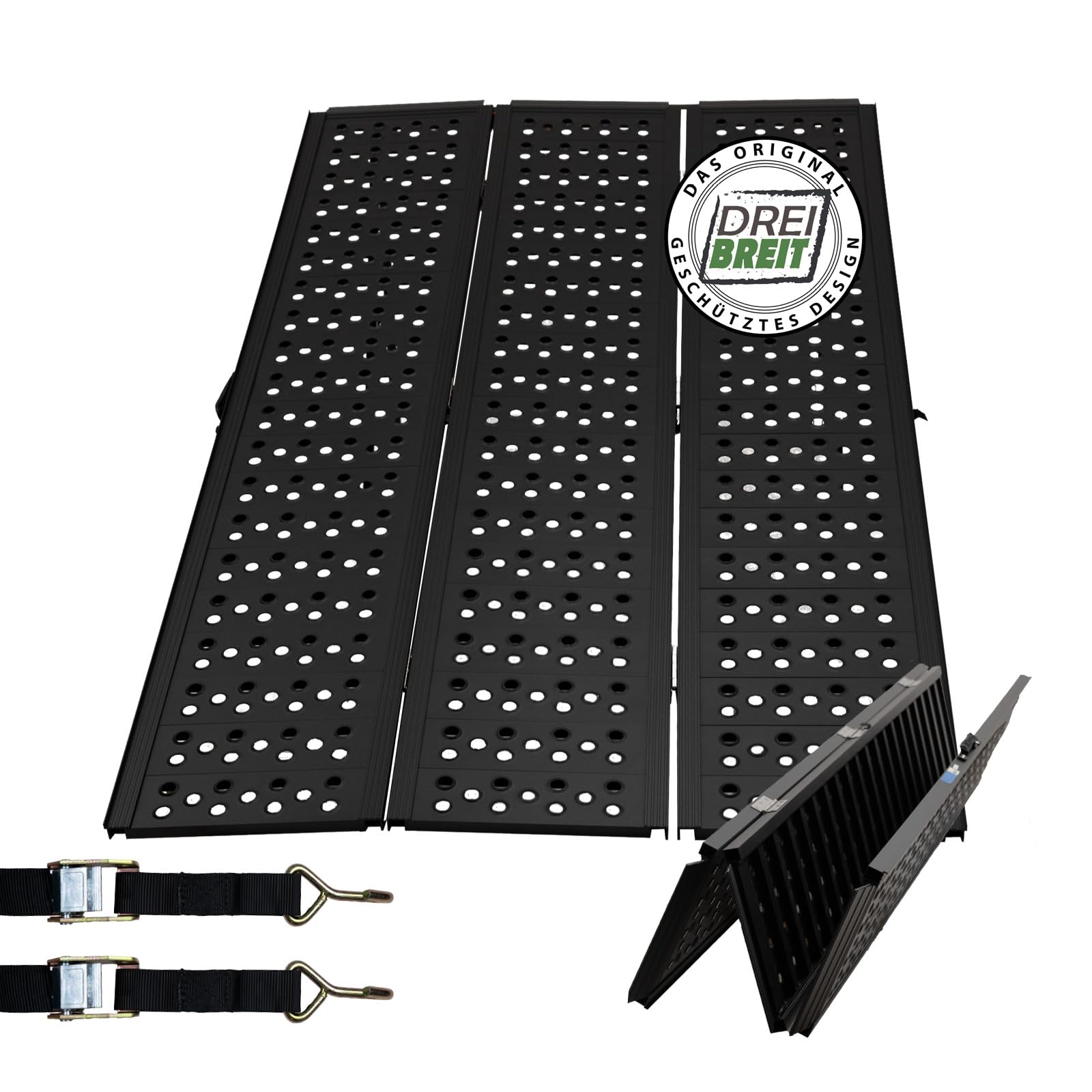 DREIBREIT by TRUTZHOLM 2-Fach Auffahrrampe klappbar 215 cm Traglast 1020 kg Alu schwarz gelocht Verladerampe Rampe