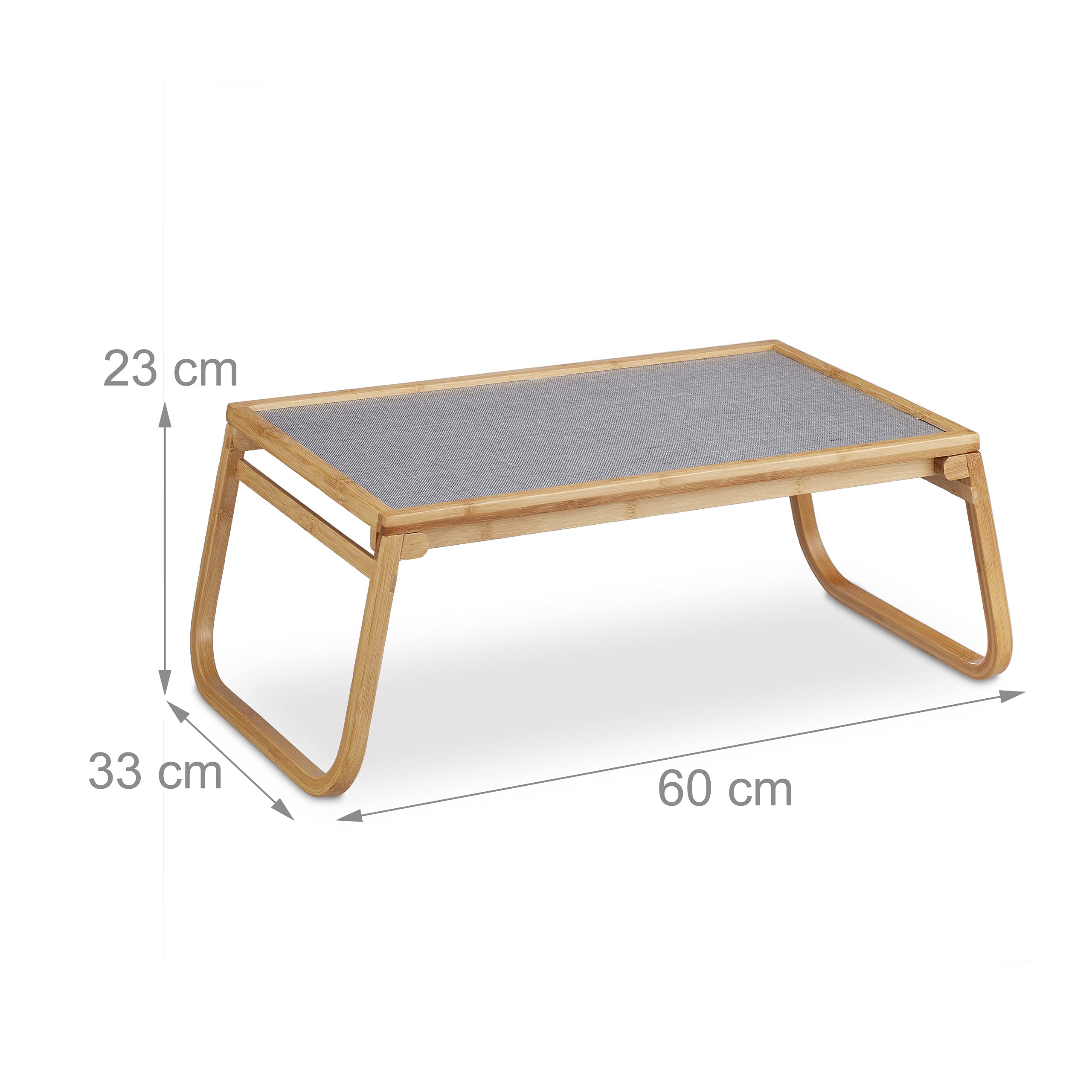 Relaxdays Bandeja de Cama de Bambú, Patas Plegables, Borde Elevado, para Servir el Desayuno, 23x60x33 cm, Natural y Gris