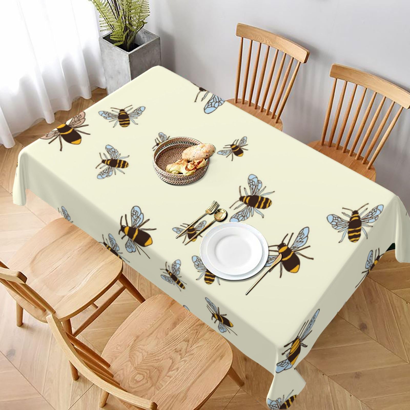 BNVSADC honey bees Printed Rectangle Tablecloth 228x152 CM, Water Resistant Polyester Table Cloth Decorative Fabric Table Covers for Kitchen Dining Table Parties Camping