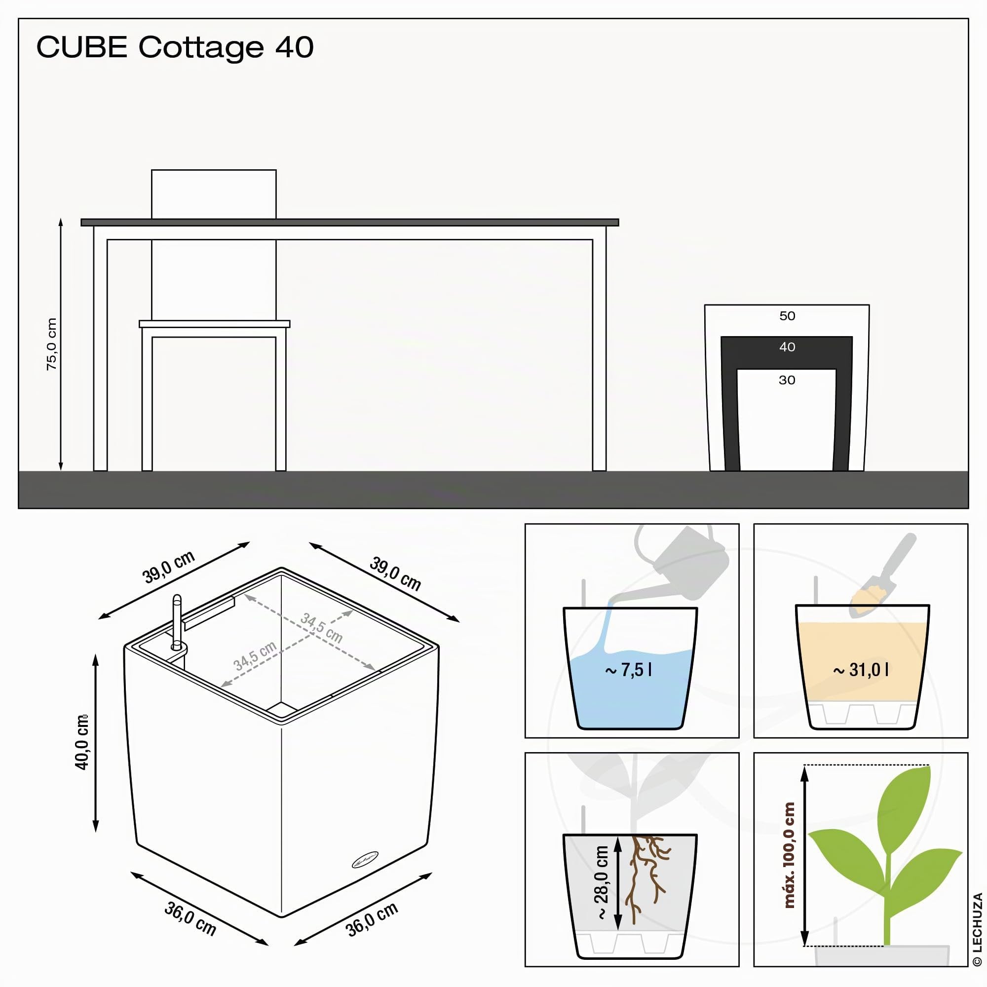 LECHUZA Cube Cottage 40 Moca 15385