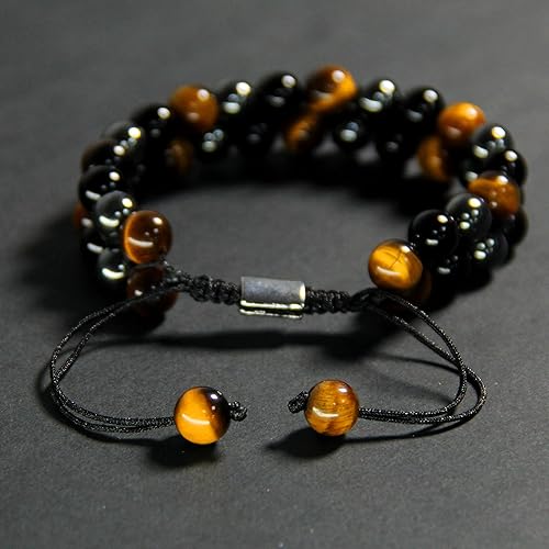 Miniatura 4 de Xrunhua Triple Protection Crystal Bracelet for Men Women Genuine Tigers Eye Obsidian Black Onyx Hematite Lava Rock Beaded Bracelets Bring Luck and