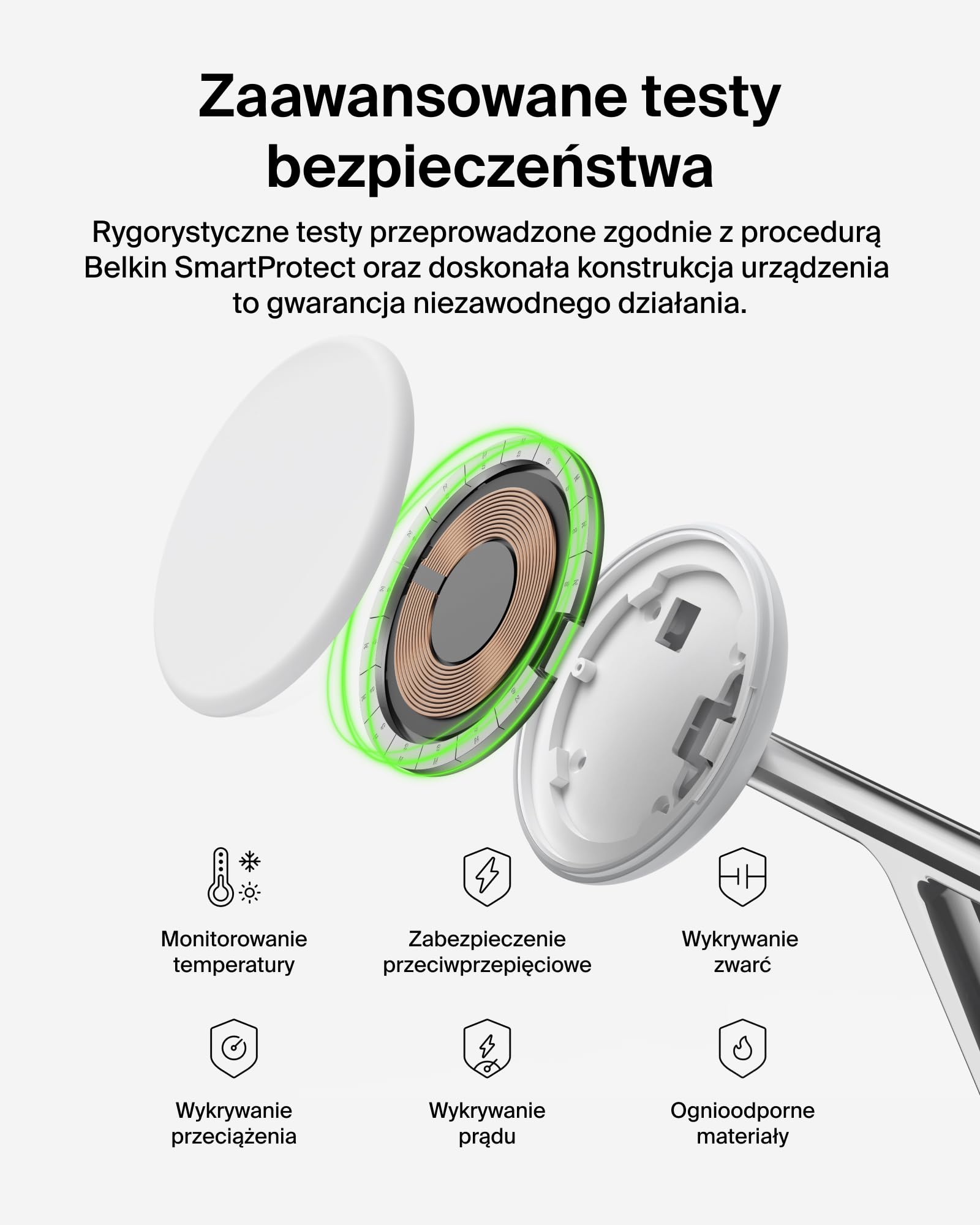 Belkin UltraCharge Bezprzewodowa Stacja Ładująca 3 w 1 z Qi2, 25 W – Biała | Zgodna z MagSafe Ładowarka do Urządzeń iPhone, Apple Watch i Słuchawek, Certyfikat Qi2.2, z Kablem USB-C i Zasilaczem 45 W