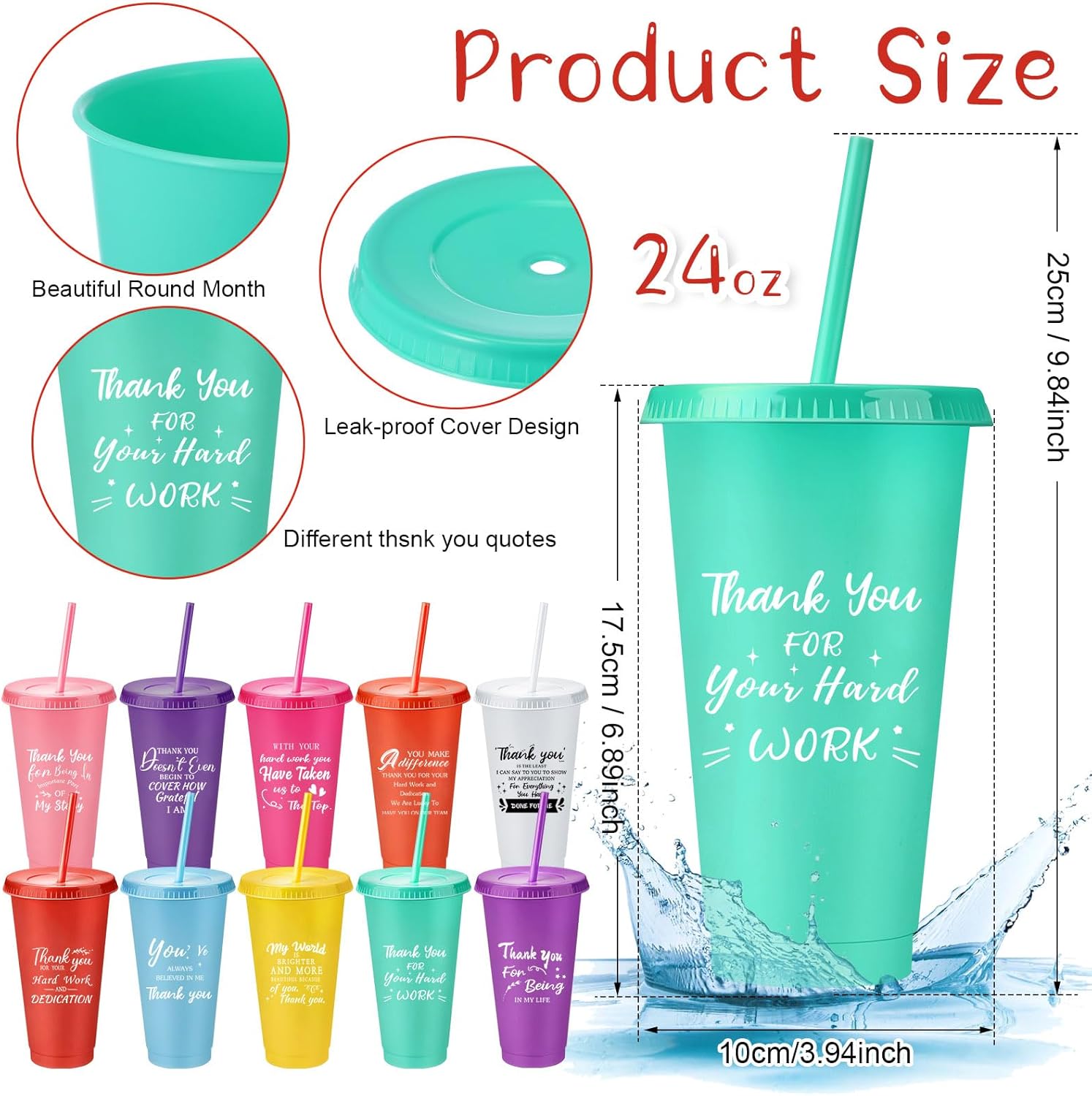 Tioncy 30 Sets Employee Appreciation Gifts Bulk 24 oz Plastic Tumbler with Lid and Straw Reusable Coffee Cups with Keychain Bowknot Card Christmas Gifts for Coworker Staff Worker Favors(Grateful) - Image 2