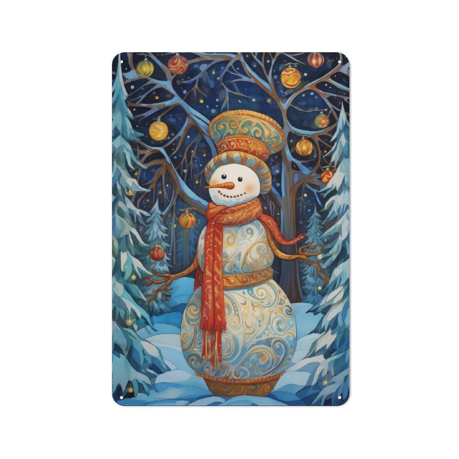 Junmoney Colorful Xmas Snowman Industrial Metal Sign 30X20cm, Clean Industrial Loft Wall Plaque For Modern Home, Workshop, Office Or Cafe