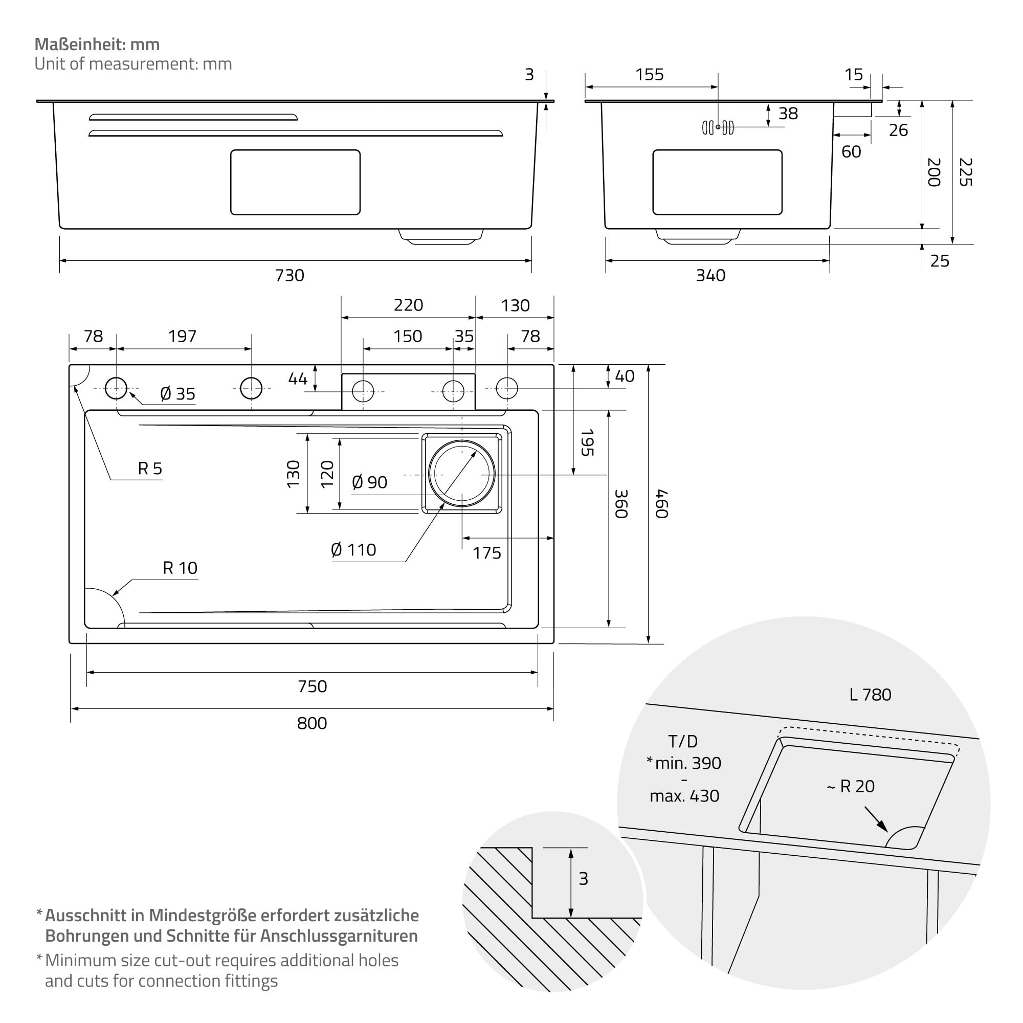 ML-Design Évier Multifonction Inox 80x46 cm Anthracite, Évier de Cuisine Encastré Rectangulaire, avec Robinet avec Douchette Extractible Distributeur de Savon et Autres Accessoires, 1 Bac Lavabo