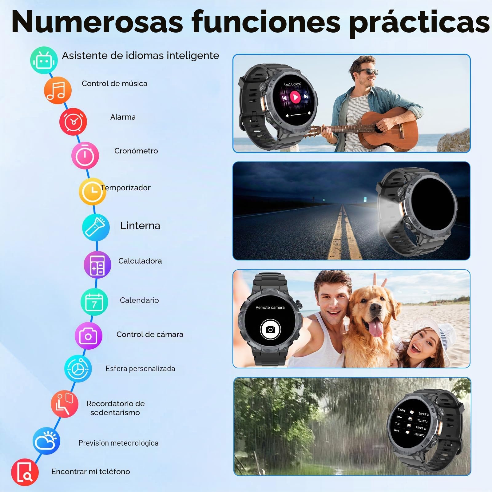 Reloj Inteligente Hombre, Pantalla AMOLED 1,53", Autonomía 30 Días, Reloj Militar Hombre con Llamadas Bluetooth, Monitoreo Frecuencia Cardíaca/Sueño, Impermeable IP68, Más de 110 Modos Deportivos