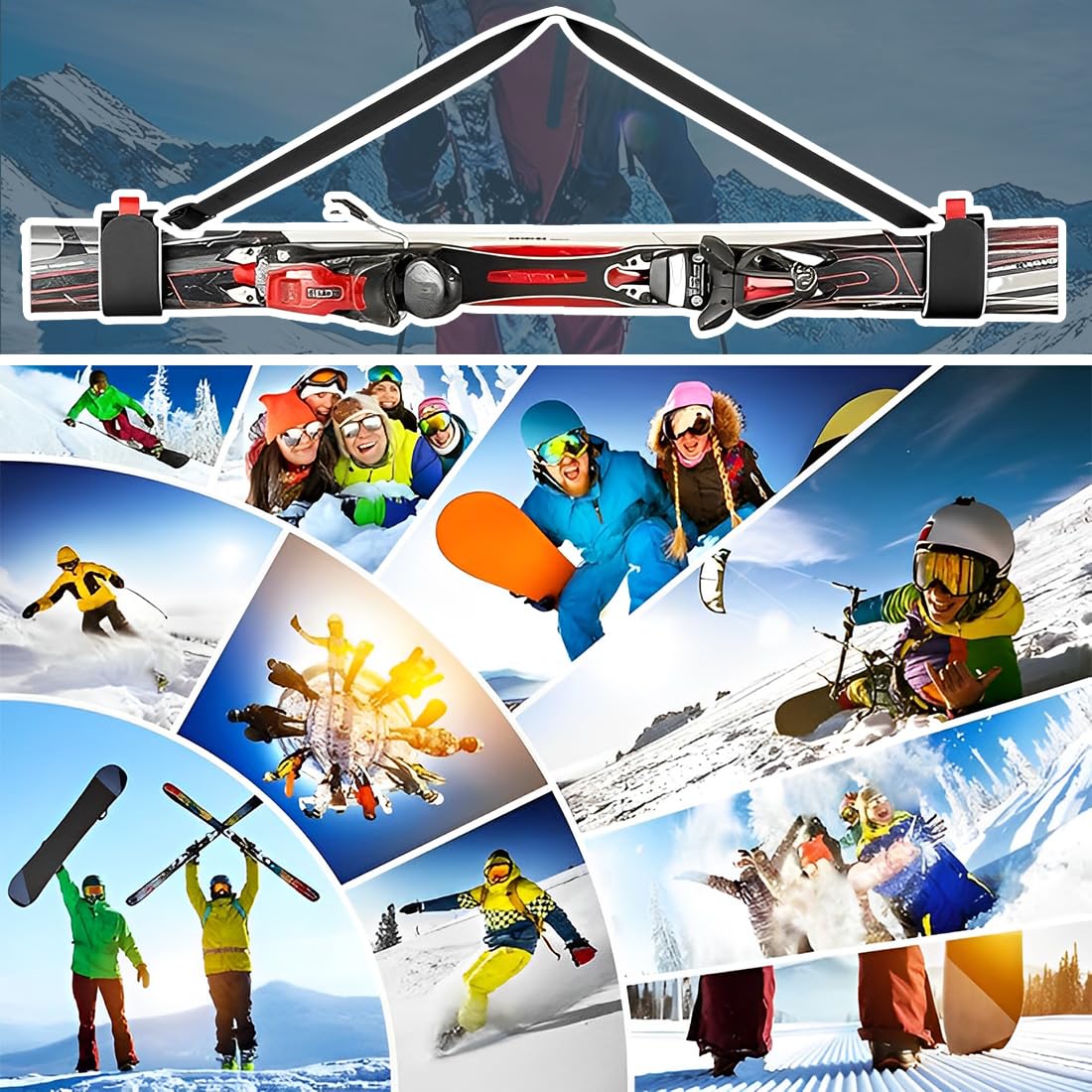 1 Pezzo Adjustable Ski Strap Nylon Polyester For Snowboarding Ski Holders Porta Sci Accessori Sci Ski Straps For Snowboarding Transport (Nero)
