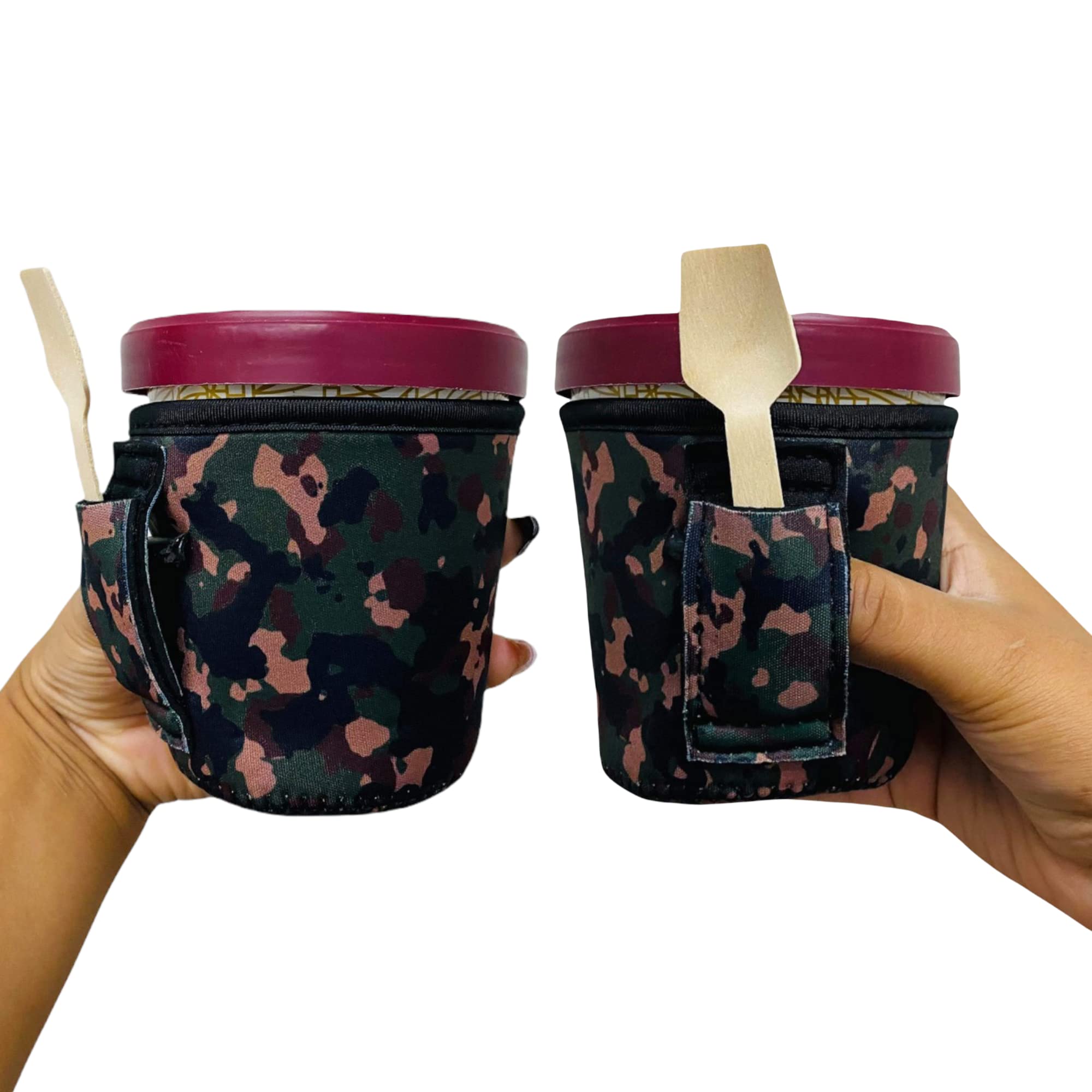 Lit Handlers Ice Cream Cooler Sleeve - Neoprene Ice Cream Pint Holder with Handle and Pocket - Tear
