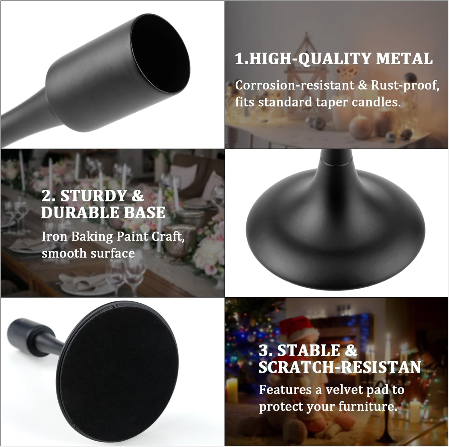 Black Candlestick Holders, 3Pcs Metal Candle Holders Vintage Candles Stand Set for Taper Candle Sticks Holder Decor for Wedding Table Centerpieces Mantelpiece Dining Table Decor - Image 6