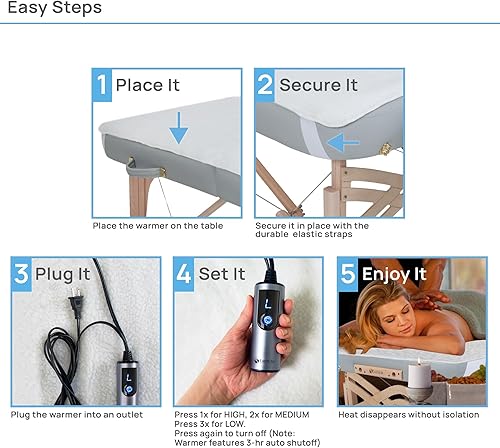 Miniatura 6 de Earthlite Calentador de mesa de masaje y almohadilla de forro polar (2 en 1), certificado ETL, 3 ajustes de calor, cable de 13 pies  almohadilla