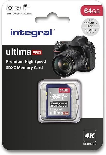 Integral 64GB SD Card 4K Ultra-HD Video High Speed SDXC V30 UHS-I U3 Class 10 Memory Card up to 100MB/s, Color May Vary
