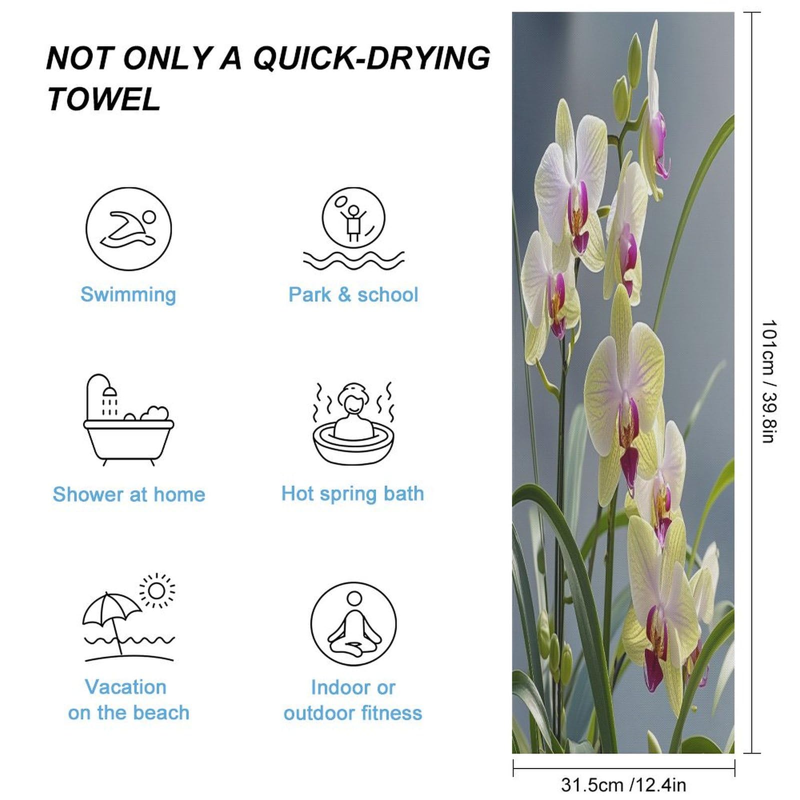 AQRJLPM Colorful Orchids Flower Quick Dry Towel Cold Fabric Workout Sweat Towels Highly Absorbing Odor-Free Travel Towel for Hot Yoga Tennis Running Exercise Working Out Camping