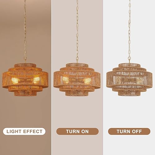 Miniatura 5 de Candelabro de Ratán Tejido a Mano para Comedor Candelabro Bohemio de 20 Pulgadas Candelabros de Bambú Estilo Granja 4 Luces Lámparas Vintage Oro