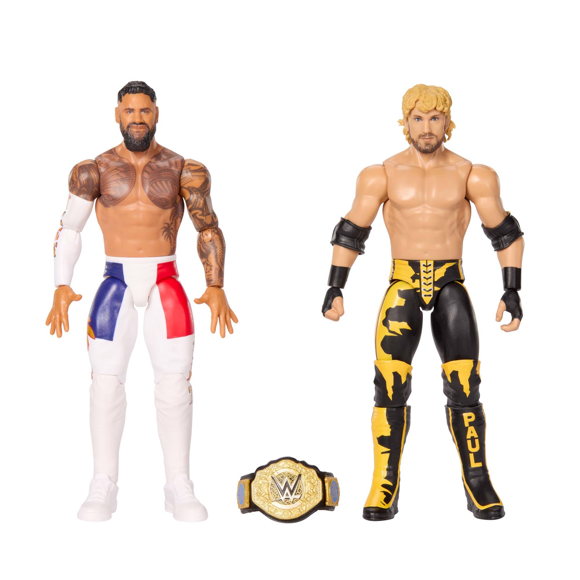 Mattel WWE Main Event Showdown Action Figures 2-Pack with Accessory, Series #27 Jey Uso vs Logan Paul Collectible Set, 6-inch​, JHJ63