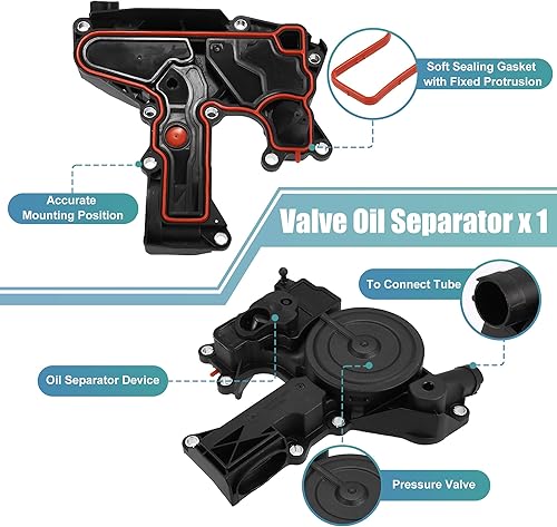 Miniatura 4 de X AUTOHAUX PCV válvula motor cárter ventilación separador aceite manguera respiradero tubo kit 06H103495AH para VW Beetle CC Jetta GTI Passat Tiguan