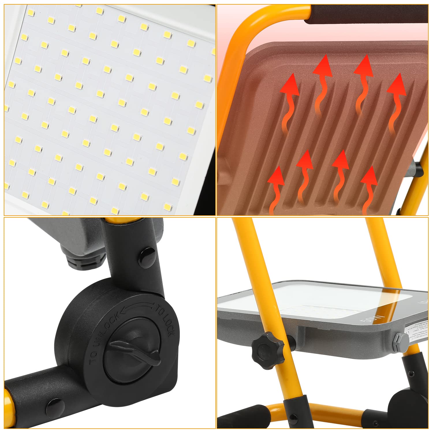 Ikodm 2 piezas 200W Foco de Trabajo LED, Foco LED Portátil con Soporte Plegable, 16000LM 6000K Luz Blanca, IP66 Focos Led Uso en Interiores y Exterior, Cable 3M con Enchufe